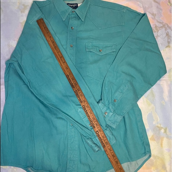 Vtg Wrangler Cowboy Cut Turquoise Single Needle Tailoring X-Long Tails 16.5-35 - Picture 6 of 7